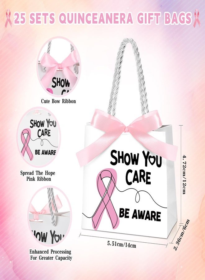 Weekgrat 25 Pack Paper Breast Cancer Awareness Gift Bags Small Pink Ribbon Bags with Handles Bow Show You Care Breast Cancer Fighter Accessories for Women Men, 5.51 x 2.36 x 4.72 inch - Image 2